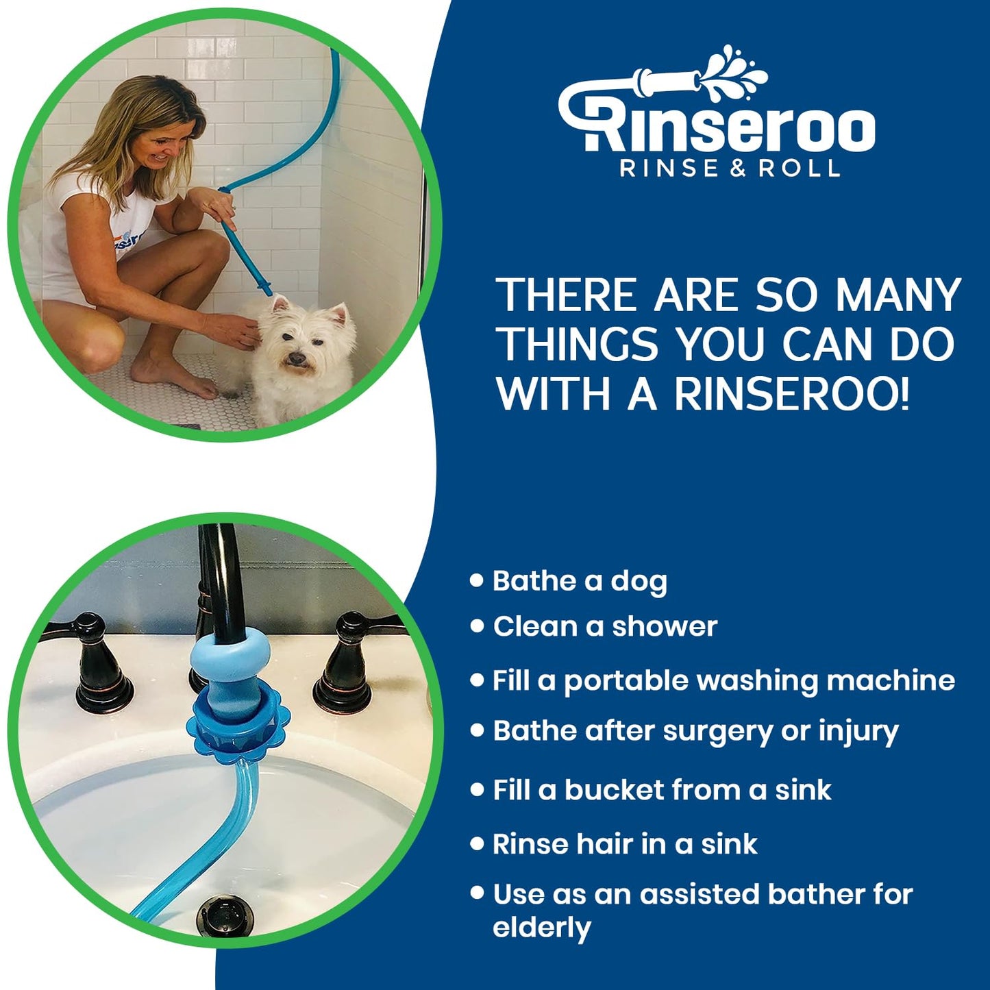 Rinseroo Dog Spot Washer – 6ft Slip-On Shower Hose for Easy Pet Rinsing, Fits Showerheads Up to 4” – Stress-Free Way to Clean Dogs Without a Full Bath, Shark Tank Product (Not for Tubs)
