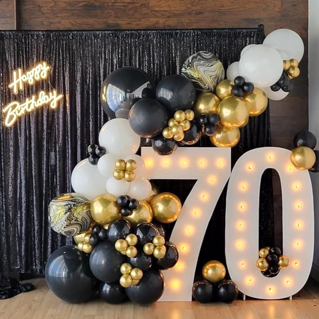 Black and Gold Balloons,50pcs 12 Inch Black White Gold Confetti Balloons Set,Black Gold Latex Balloons for Graduation Birthday Wedding Anniversary Party Decorations