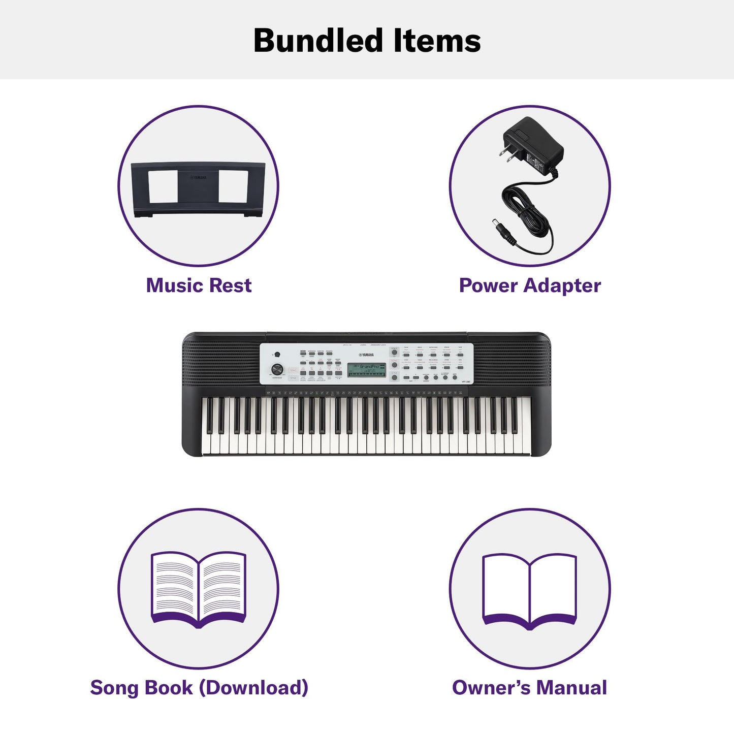 Yamaha 61-Key Portable Keyboard for Beginners with Built-In Songs, Quiz Mode, Music Rest, with Power Adapter YPT280