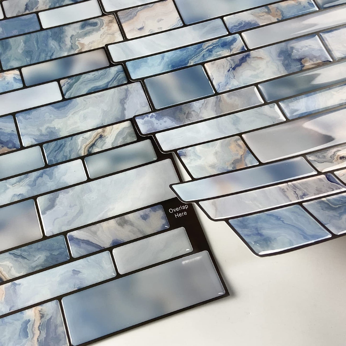 Miscasa 10-Sheet Peel and Stick Backsplash Tile, Blue Marble Stone Self Adhesive Removable Tiles for Kitchen Bathroom, 12"x12"