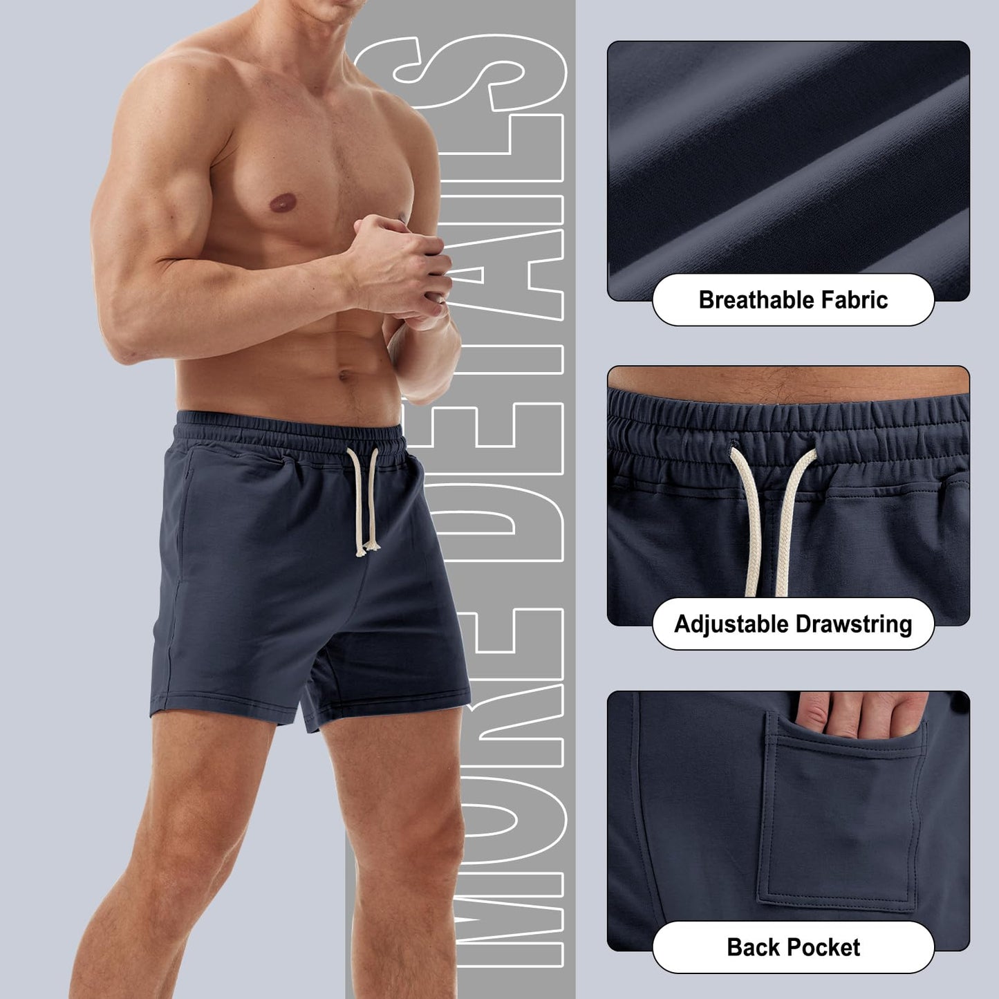 AIMPACT Mens Workout Sweat Shorts 5 Inch Cotton Casual Fitness Mens Athletic Gym Shorts with Pockets Navy