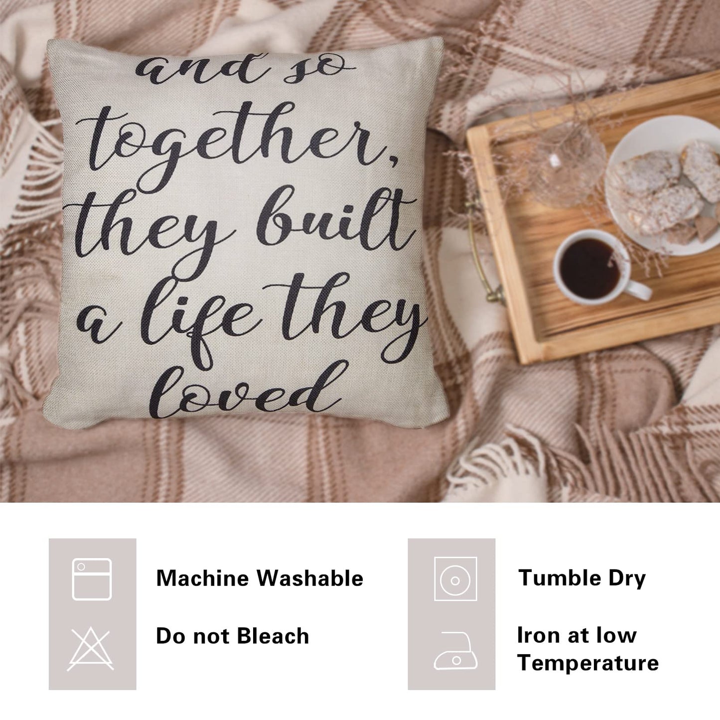 Fahrendom and So Together They Built a Life They Loved Farmhouse Décor Family Decoration Sign Cotton Linen Home Decorative Throw Pillow Case Cushion Cover with Words for Sofa Couch, 18 x 18 in