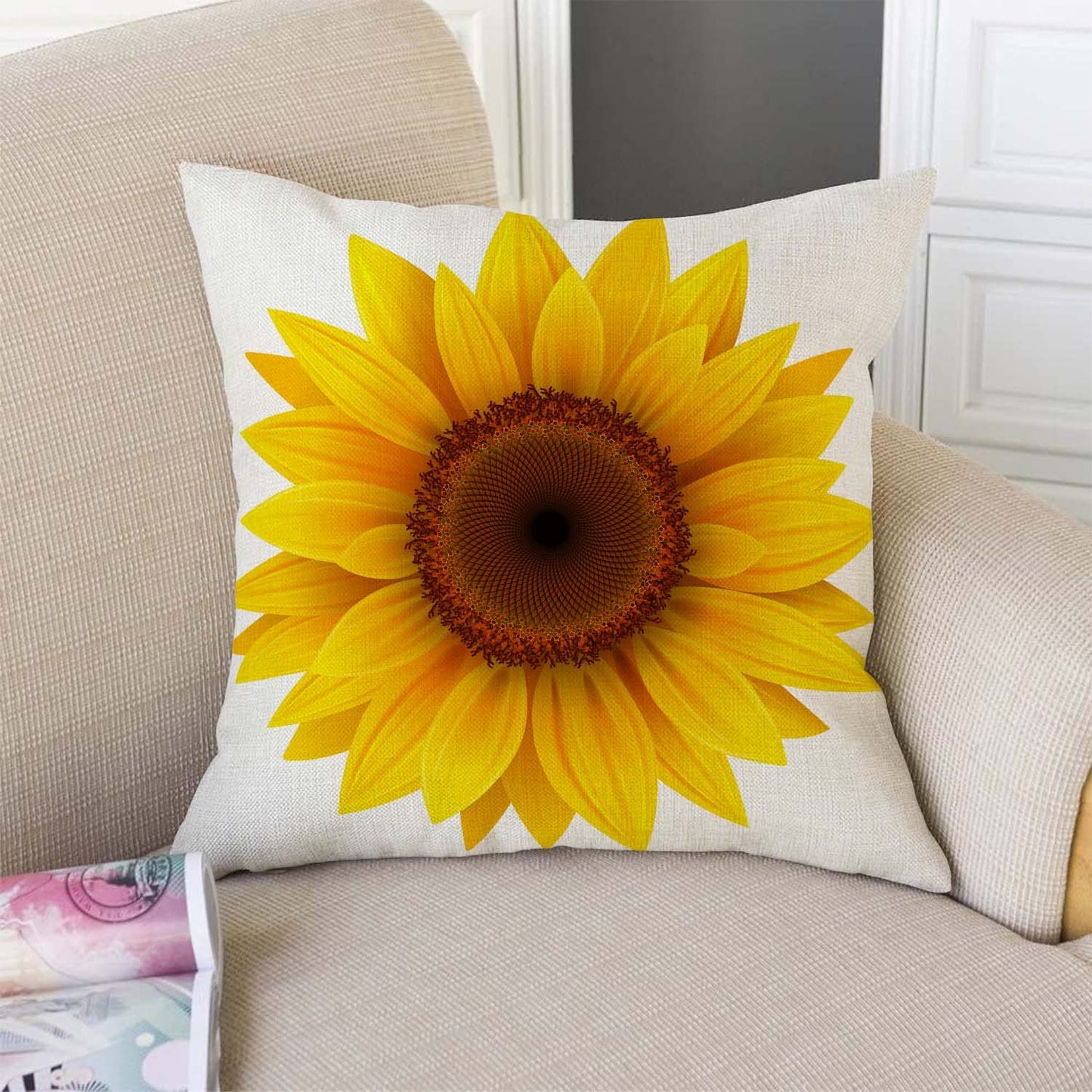 TSSOHU Sunflower Flower Cotton Burlap Linen Throw Pillow Case Cushion Cover Sofa Outdoor Decorative Square 18X18 Inches