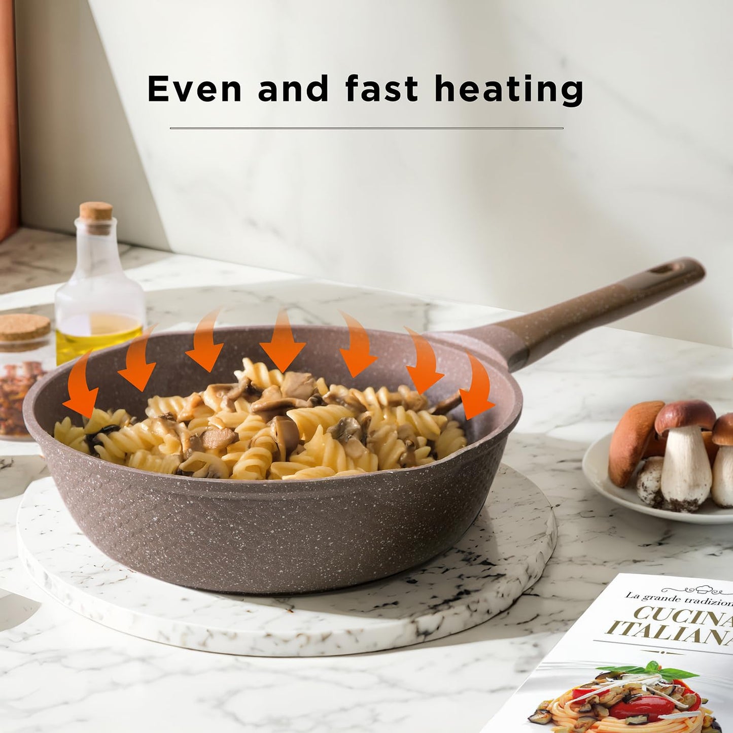 KASANOVA Pots and Pans set for cooking nonstick, 10Pcs, Durable Aluminum cookware set, PFOA-free, Kitchen pans set with glass lid, Induction safe, Taupe (10)