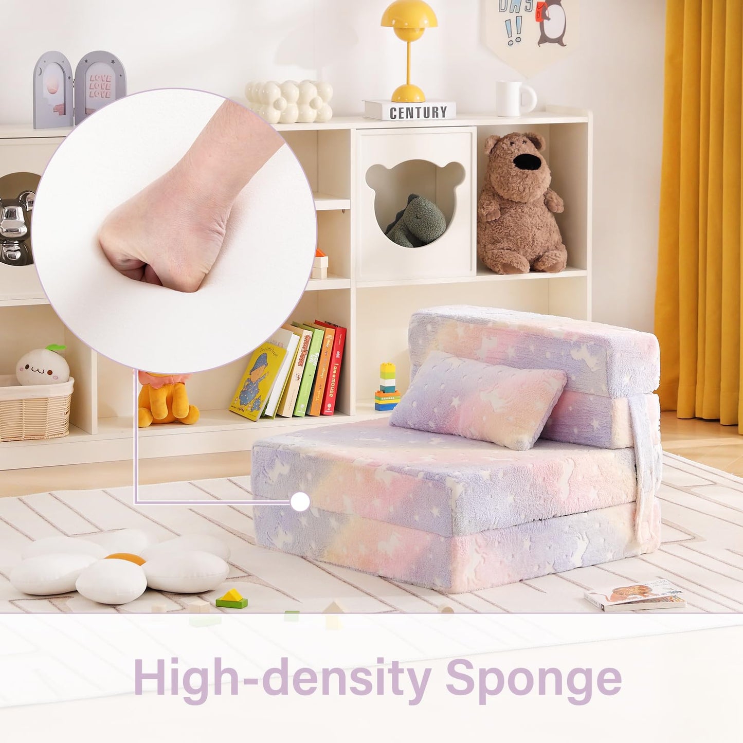 Givjoy Folding Sofa Bed Floor Mattress for Kids with Pillow, Toddler Washable Folding Floor Nap Mat Futon, Child Fold Up Sofa Chair Bed with Storage Bag for Girls and Boys