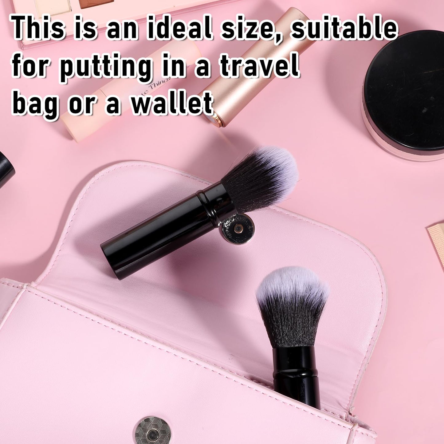 BOHUIZ 2 Pack Retractable Makeup Brush, Travel Kabuki Foundation Brush Face Blush Brushes for Blending Liquid Blush Sunscreen Bronzer Buffing Flawless Cosmetics