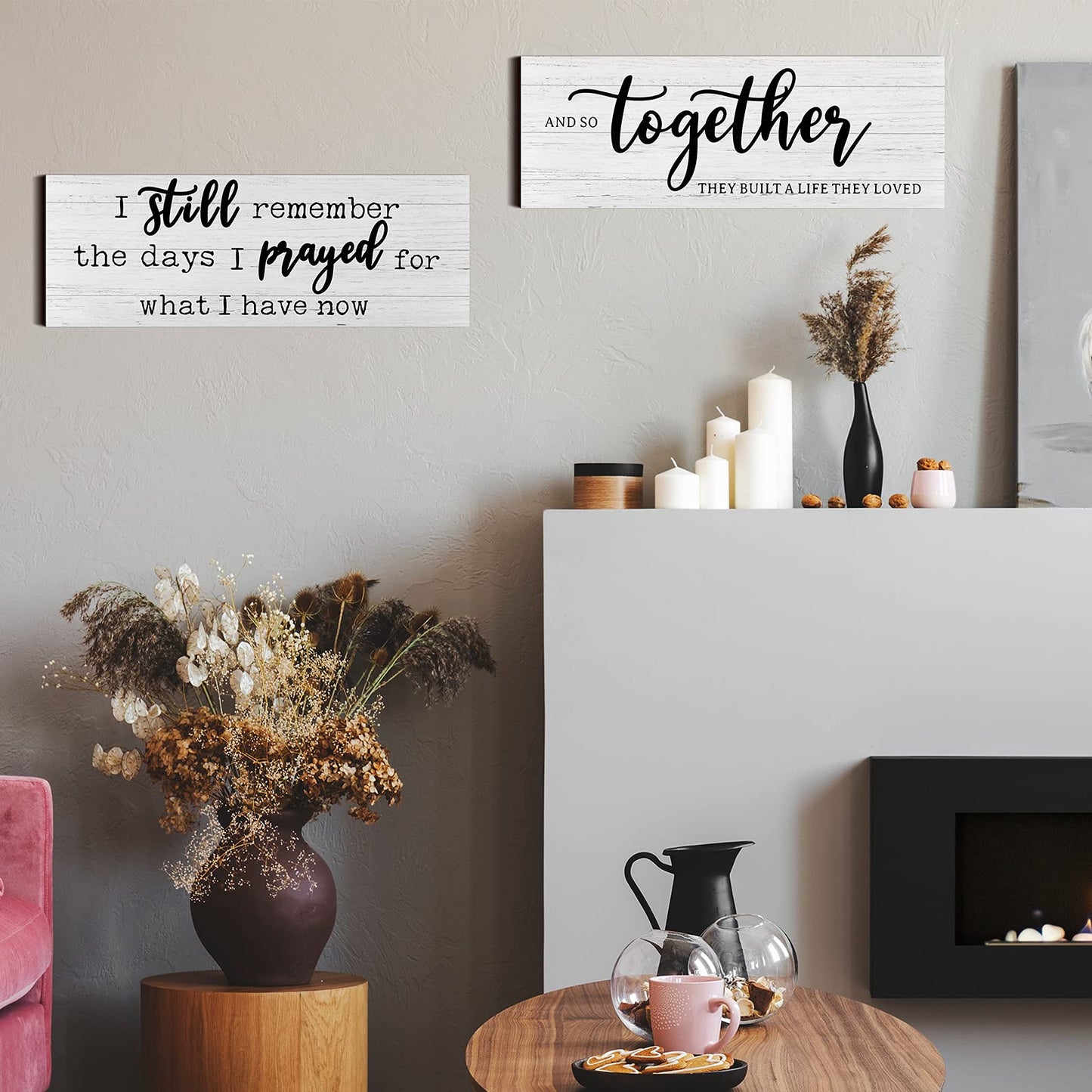 I Still Remember The Days I Prayed Modern Farmhouse Decor Rustic Wood Sign and So Together They Built a Life They Loved Rustic Wood Family Wooden Plaque Signs for Women(White)