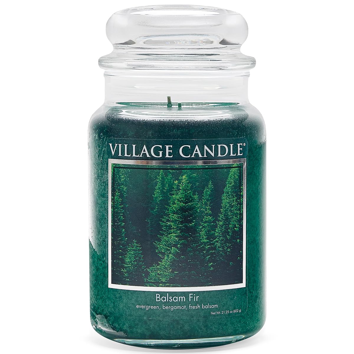 Village Candle Balsam Fir Large Apothecary Jar, Scented Candle, 21.25 oz., Green