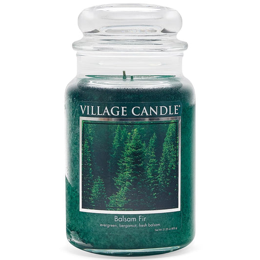 Village Candle Balsam Fir Large Apothecary Jar, Scented Candle, 21.25 oz., Green