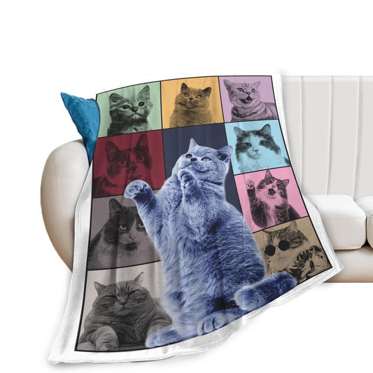 Fuzzy Cat Decor Throw Blanket - Flannel Fleece Soft Warm Cozy Plush Colorful Animal Blanket for Bed Couch Living Room - 50"x40" Stuffed Decoration for Kids Adult