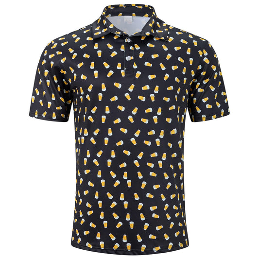 Fanient Men Golf Polo Shirts Short Sleeve 3D Printed Dry Fit Moisture Wicking 4-Way Stretch Summer Athletic Polo Shirts