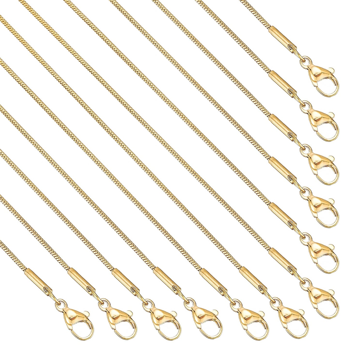 12 Pack Snake Chain Necklace Bulk Gold Plated Stainless Steel Necklace Chain for DIY Jewelry Making
