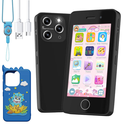 Kids Smart Phone for Boys, 4.0" Touchscreen Learning Music Puzzle-Games Toddler Phone for Kids Ages 3-9, Dual Camera，Built-in 8G SD Card Kids Phone Toy, Gifts for Kids Cell Phone Toy, Light Blue