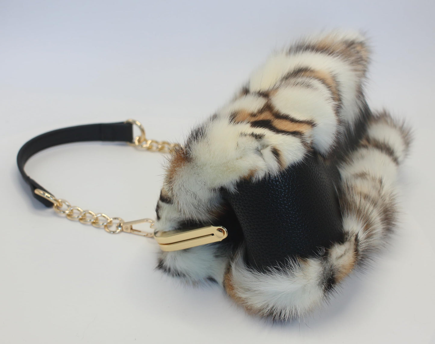 Luxurious Fashion Natural Fox Fur with Hair Handbag for Women and Ladies (Leopard Elegance)