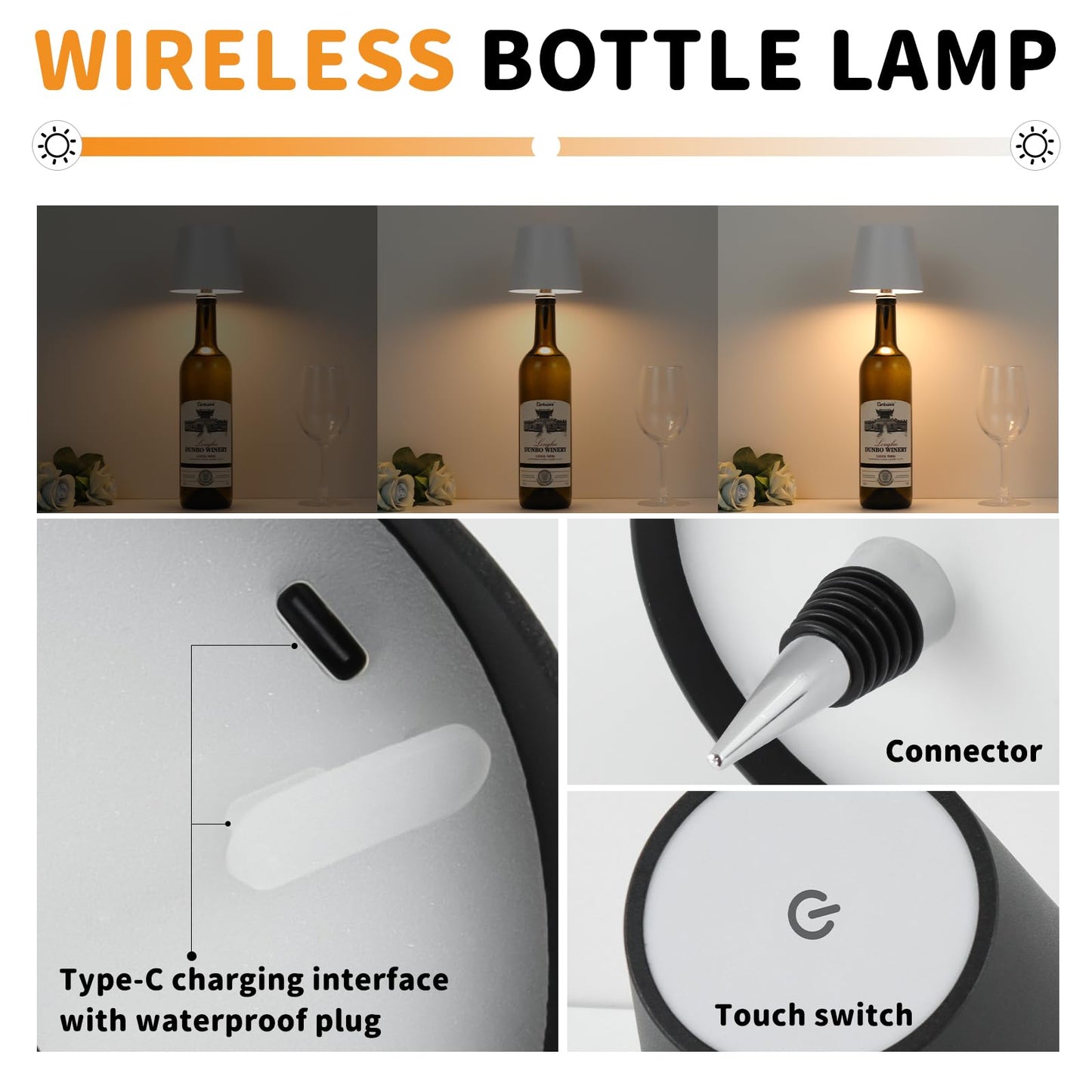 TTLYUGN Wireless Bottle Lamp, Rechargeable 3 Color Stepless Dimming LED Wine Lights, Touch Control Desk Kit for Bar & Restaurant - Green
