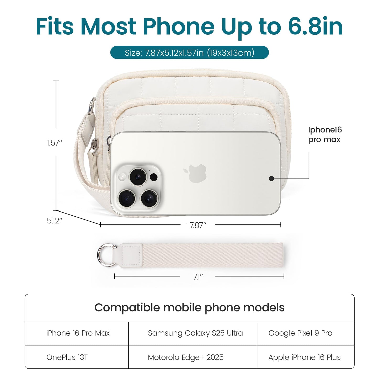 VONAL Wristlet Wallets for Women, Quilted Wristlet Purse, Nylon Wallet Purse with 3 Zipper, Credit Card Holder with RFID Blocking Cell Phone Organizer, Puffer Womens Wristlet Wallets, Beige