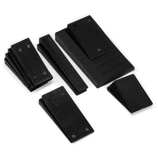 SIDAZON 16 Pack Multiple Size Slopes Black Plastic Composite Shims Leveling Wedges for Furniture Extreme Load Capacity Support Easy to snap Cut-to-fit Door Window Toilet Shims Sheds Table Levelers