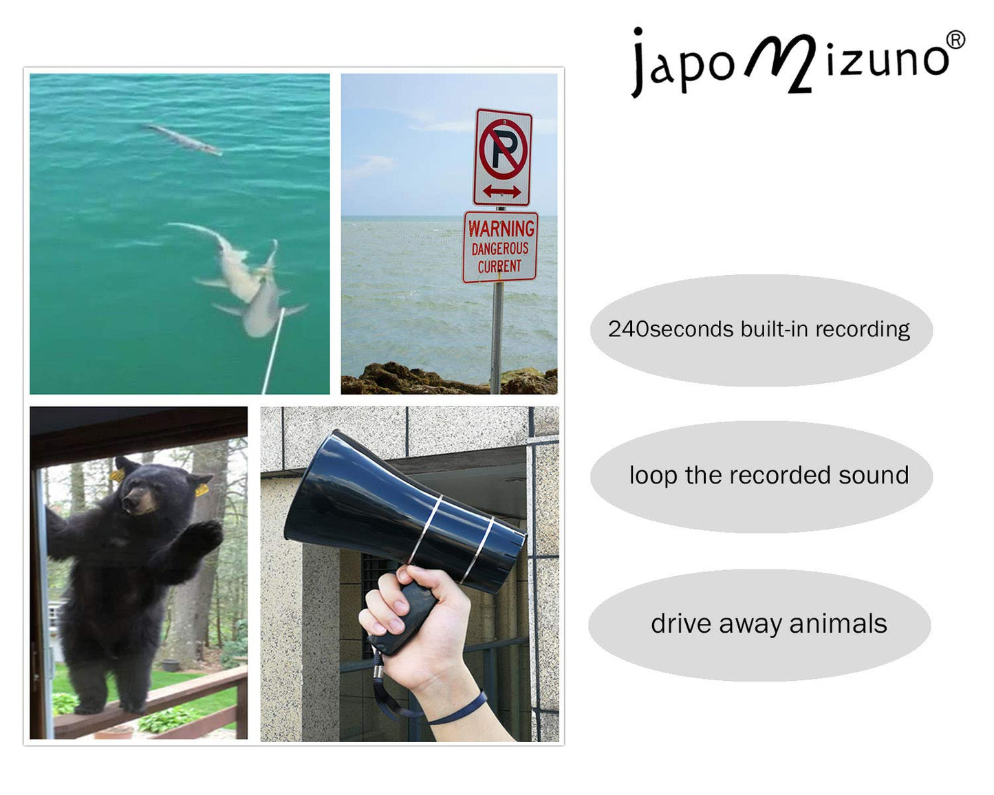 Rechargeable Bullhorn Megaphone Speaker with 240s Recording, Emergency Siren Alarm, U-Disk Playback Portable PA System for Outdoor Events, Coaching, Stadiums Rechargeable Battery Included (Black)