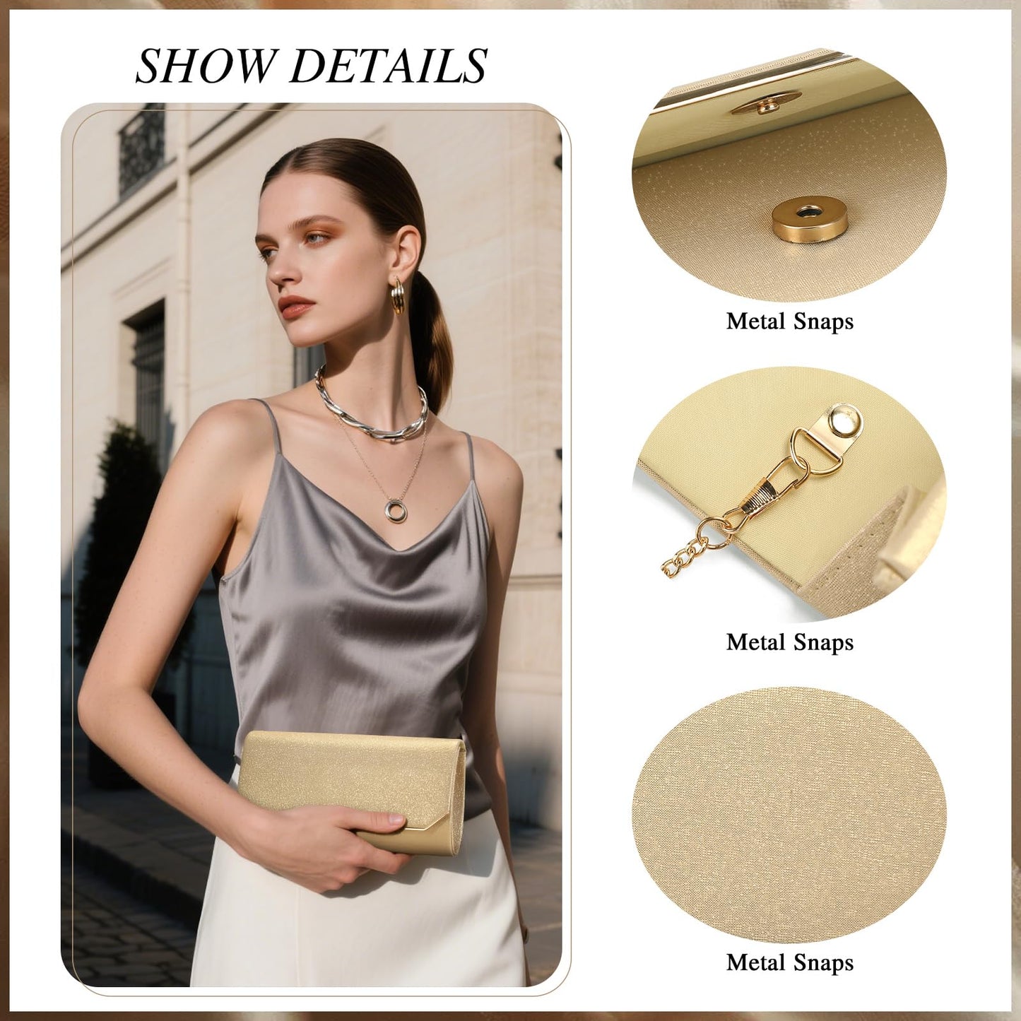 UBAYMAX Evening Bag, Clutch Purses for Women Sparkling Handbags Crossbody Bag Wedding Bag for Prom Party Wedding Engagement (Gold)