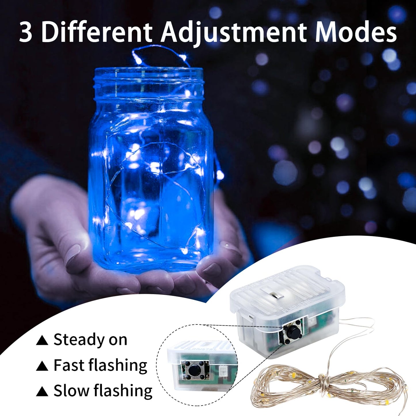 chzk 24 Pack Blue Fairy Lights 7Ft 20 LED Twinkle String Lights Battery Operated Waterproof Firefly Starry for Mason Jar Party Halloween Christmas Valentines Day (24, Blue)