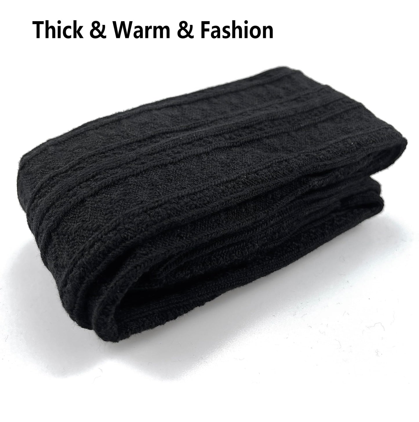 Bestjybt Women Extra Long Thigh High Socks Cotton Knit Over Knee Socks Warm Thick Leg Warmer Boot Stockings (US, Alpha, One Size, Regular, Regular, Black)