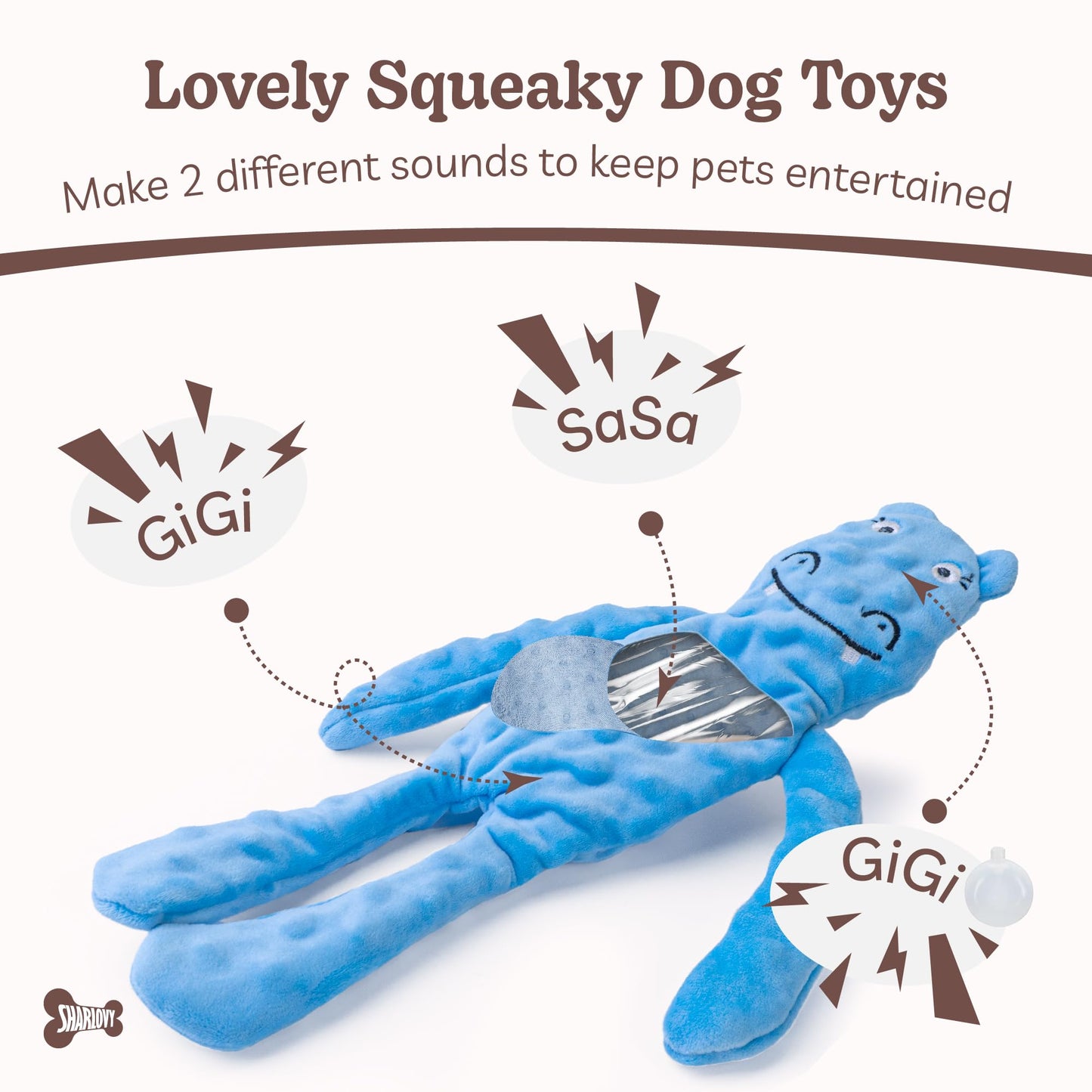 SHARLOVY No Stuffing Dog Toys Squeaky for Large Dogs, Crinkle Puppy Teething Toys to Keep Them Busy, Plush Interactive Doggie Long Lasting Chews for Aggressive Chewers