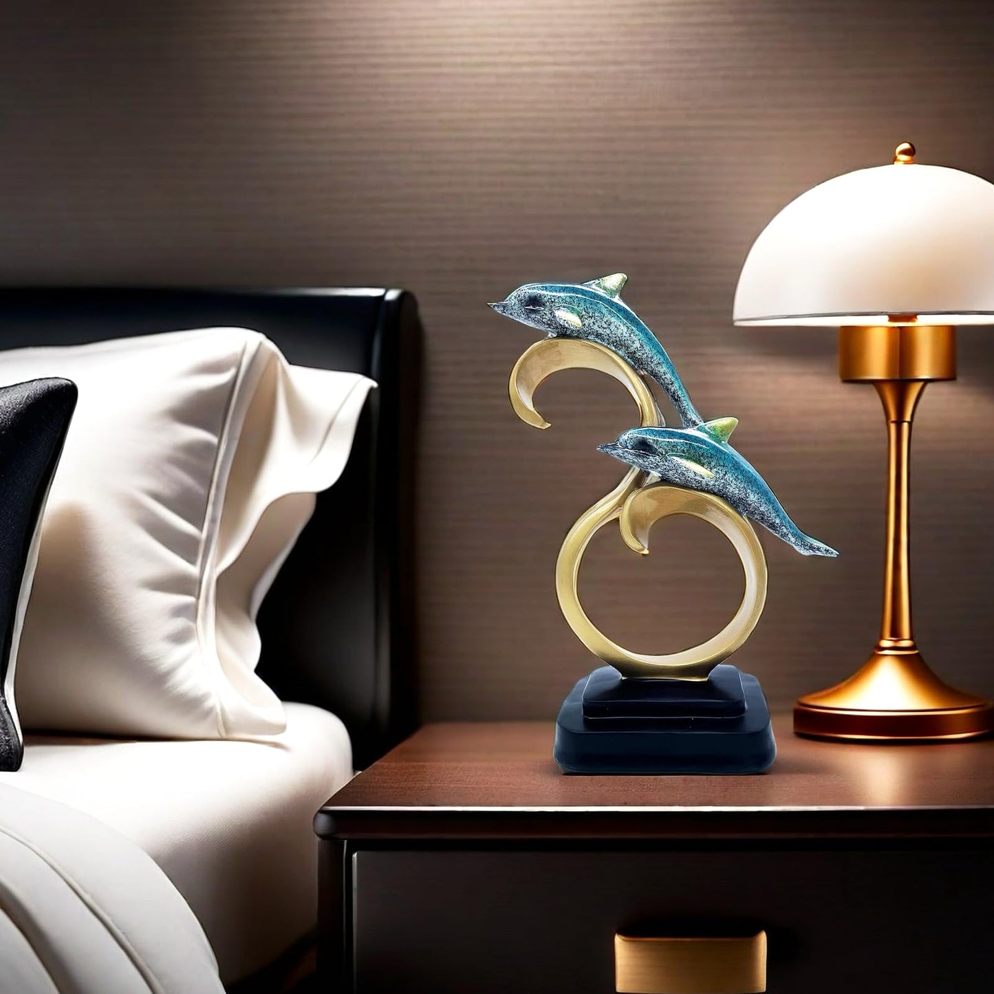 Resin Dolphin Statue Sculpture Frgurine Gift for Home Office Living Room Desktop Display Decorative Decoration (Blue)