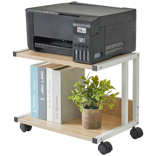IBUYKE Under Desk Printer Stand,2 Tier Printer Cart for Printer,Mobile Home Desktop Organizer Shelf with 4 Wheels,for Printer, Fax, Home Office Use，Rustic Brown UTLJ007R
