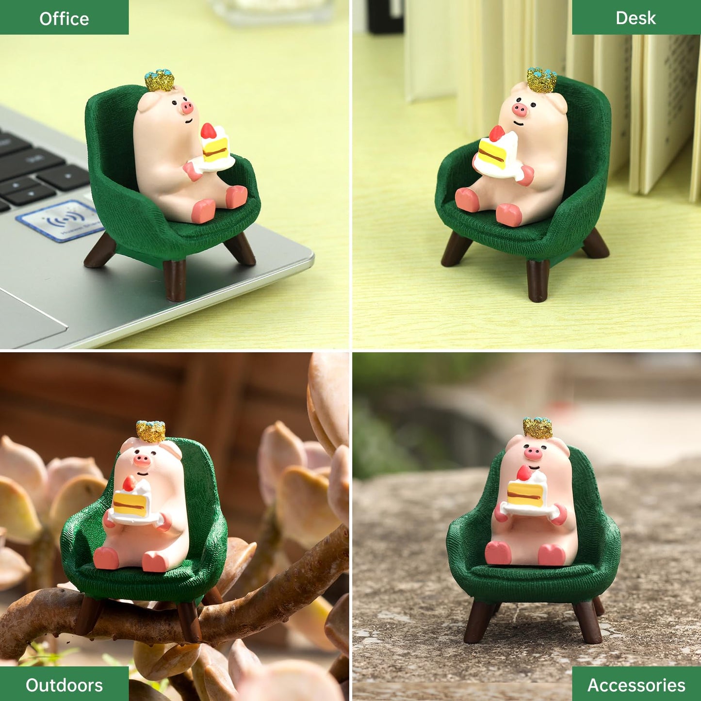 RAQWI Cute Mini Pig Eating Cake Resin Figurine Apply to for Office, Home Decoration Perfect for Pig Lovers - Green Sofa