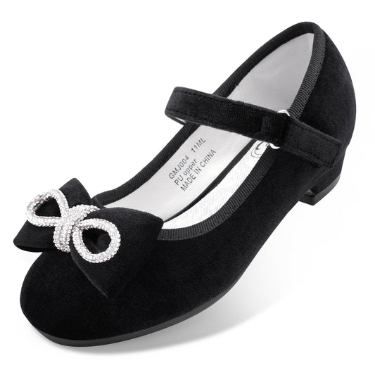 Stelle Girls Dress Shoes Flower Girls Wedding Party Low Heels with Bow for Toddler and Kids