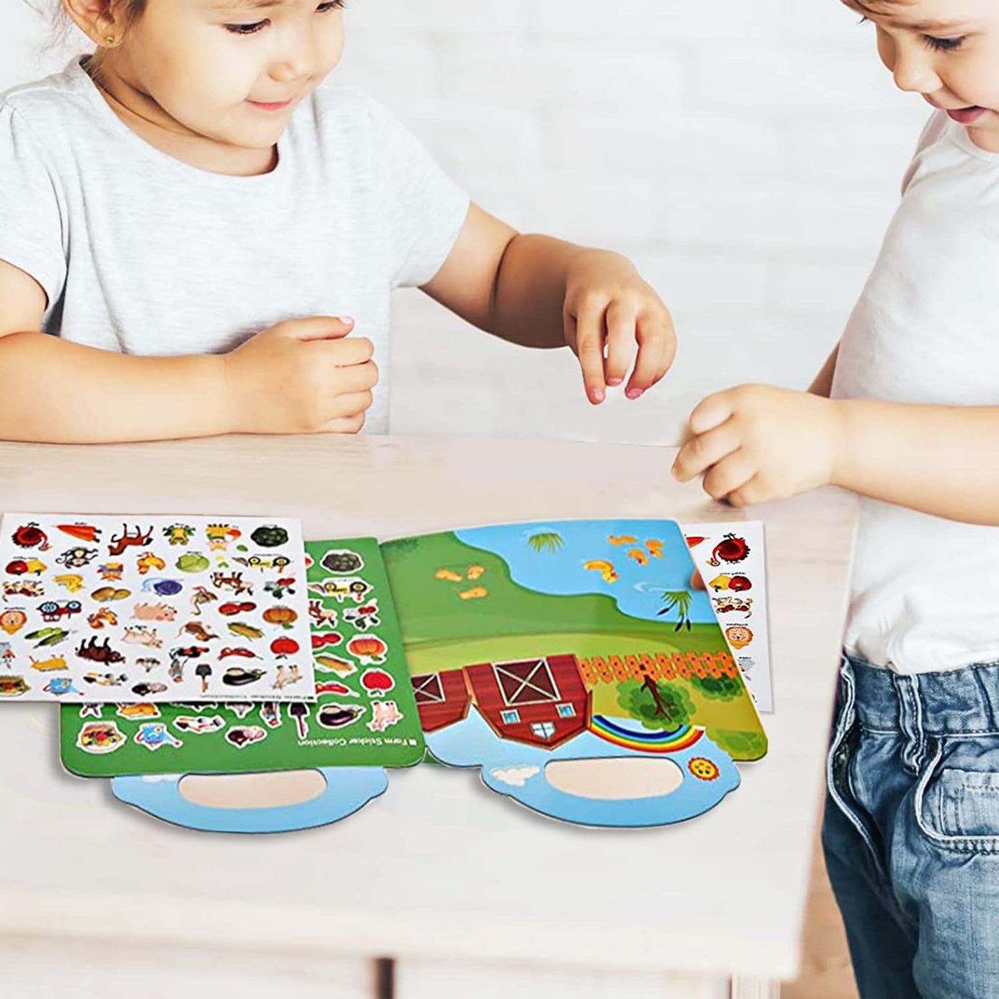 Reusable Sticker Books for Kids, 4 Sets Removable Toddler Sticker Book for Girls Boys Educational Learning Toys - Vehicle, Farm, Dinosaur & Zoo Animal