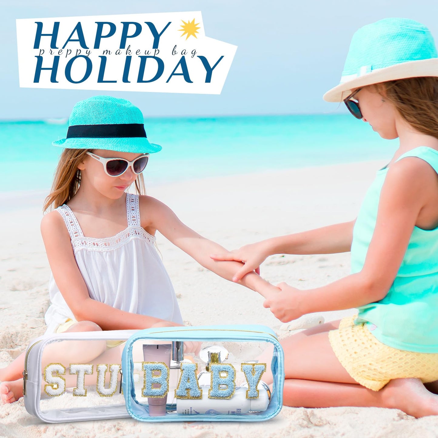 SilTriangle 4 Pcs Mama and Baby Toiletry Bag Clear Chenille Letter Pouch Snacks Makeup Stuff Travel Diaper Bag Preppy Transparent Pouch with Zipper for Women Gift(Fresh Color)