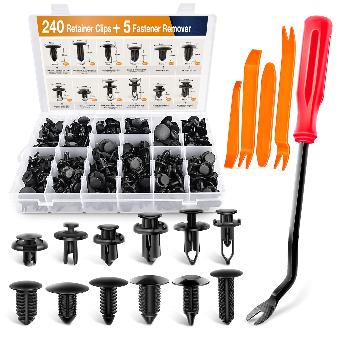 GOOACC 238Pcs Trim Removal Tool, Auto Push Pin Bumper Retainer Clip Set Fastener Terminal Remover Tool Adhesive Cable Clips Kit Car Panel Radio Removal Auto Clip Pliers, Black