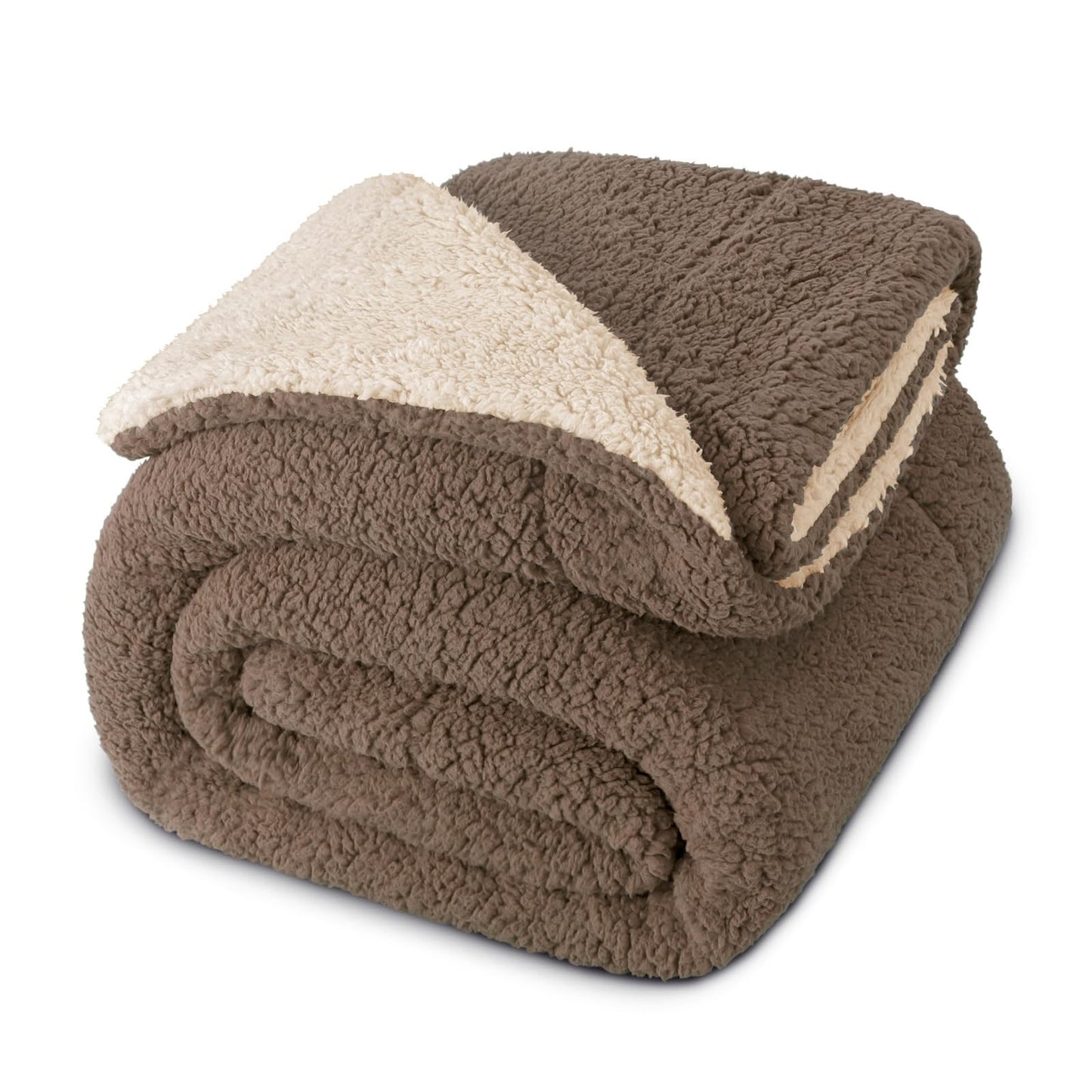 Exclusivo Mezcla Reversible Sherpa Fleece Throw Blanket for Couch, Soft Plush Blanket for Bed, Thick Warm Fluffy Blankets for Winter, 50x60 Inches, Brown/Khaki