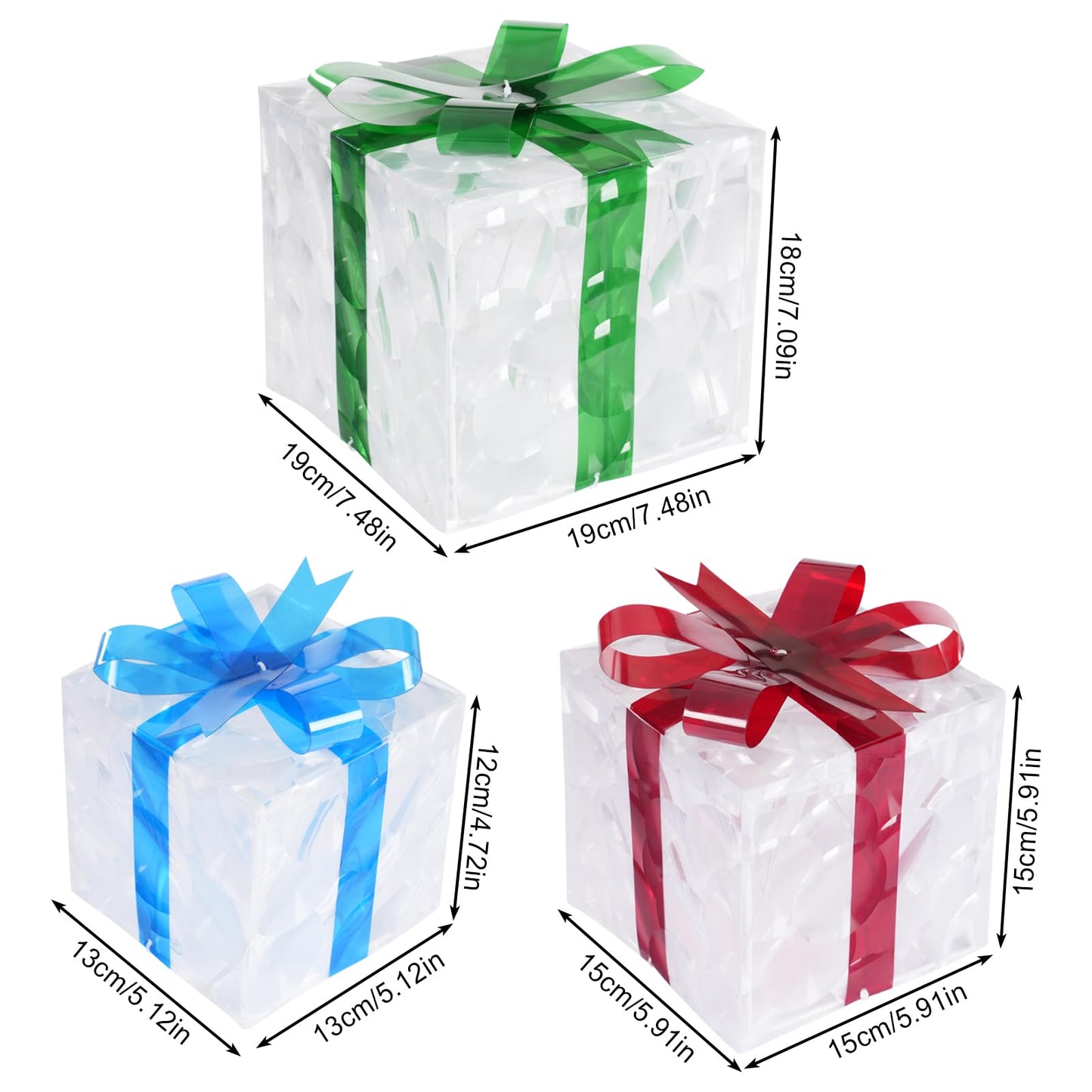 Set of 3 Christmas Lighted Gift Boxes Pre-Lit 60 LED Lights with Switch Outdoor Present Decorations Gift Box Ornament for Christmas Decorations