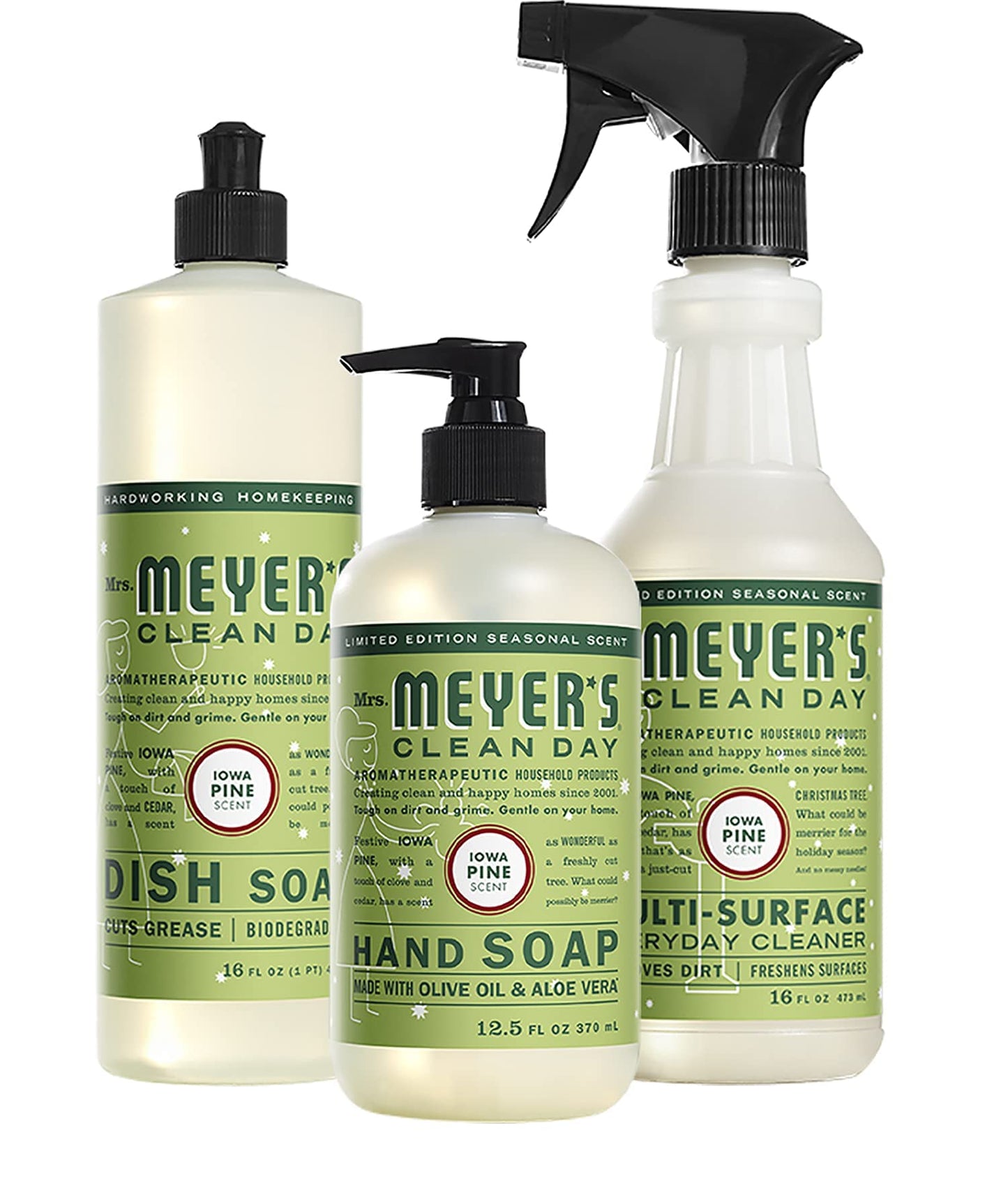Mrs. Meyer's Kitchen Set, Dish Soap, Hand Soap, and Multi-Surface Cleaner, 3 CT (Peppermint)