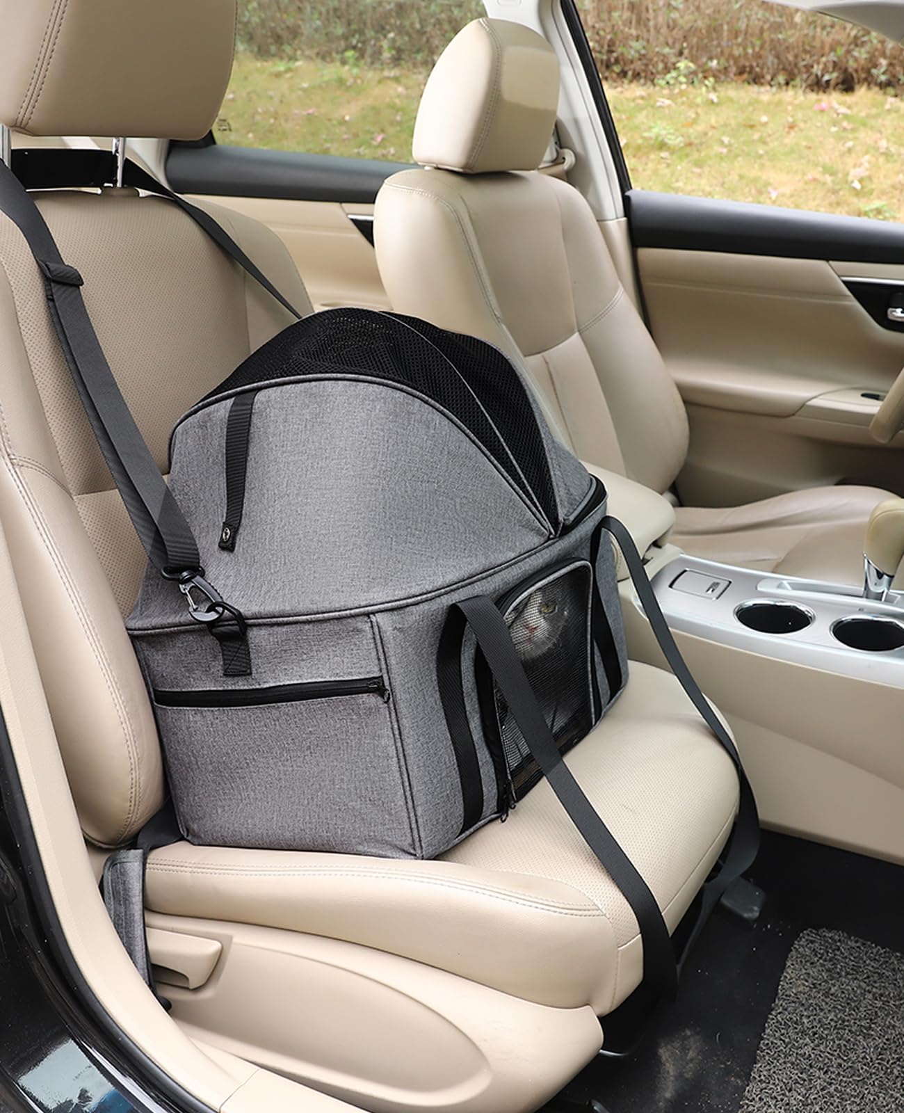BurgeonNest Top-Expandable Large Cat Carrier, Soft Sided Cat Bag Carrier for Medium Large Pet 15 lbs, Upgrade Small Dog Car Seat, Collapsible Puppy Travel Bag with Semi-Open Mode Canopy