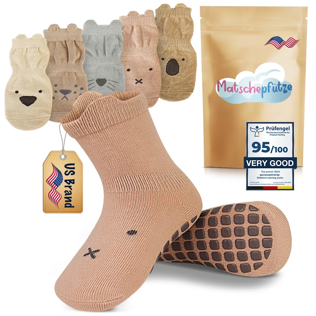 Matschepfütze Toddler Socks with Grippers - Cotton Non Slip Socks Baby - Baby Nonslip Socks - Baby Grip Socks - Infant Socks (US, Age, 1 Year, 3 Years, MultiColor)