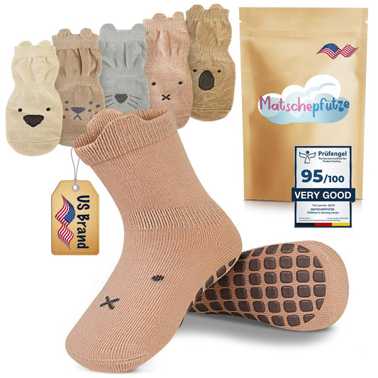 Matschepfütze Toddler Socks with Grippers - Cotton Non Slip Socks Baby - Baby Nonslip Socks - Baby Grip Socks - Infant Socks (US, Age, 1 Year, 3 Years, MultiColor)