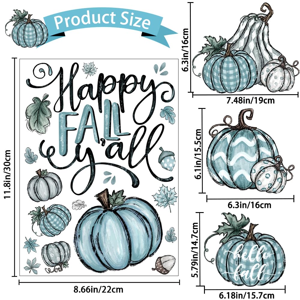 YUJUN 6 Sheets Thanksgiving Fall Window Clings, Pumpkin Maple Leaves Blue Oil Painting Decals Stickers for Autumn Glass Home Decor and Fall Decoration