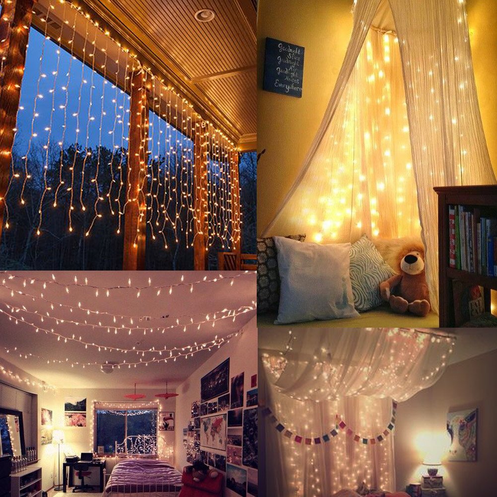 Twinkle Star 600 LED Window Curtain String Light for Wedding Party Home Garden Bedroom Outdoor Indoor Wall, Warm White