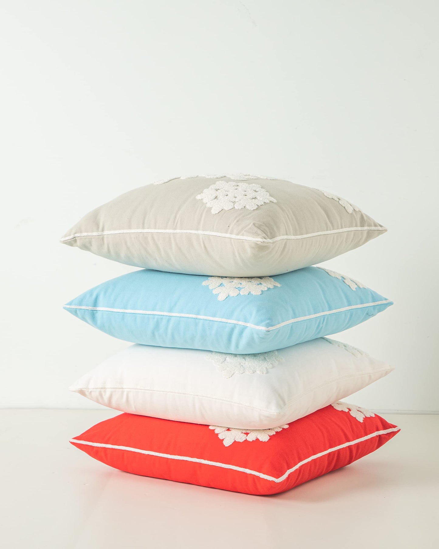 AFIRMLY 18x18,Cotton Christmas Blessing Throw Pillow Cover for Bed Sofa Cushion Car Snowflake Embroideried Pillowcases,1pair White