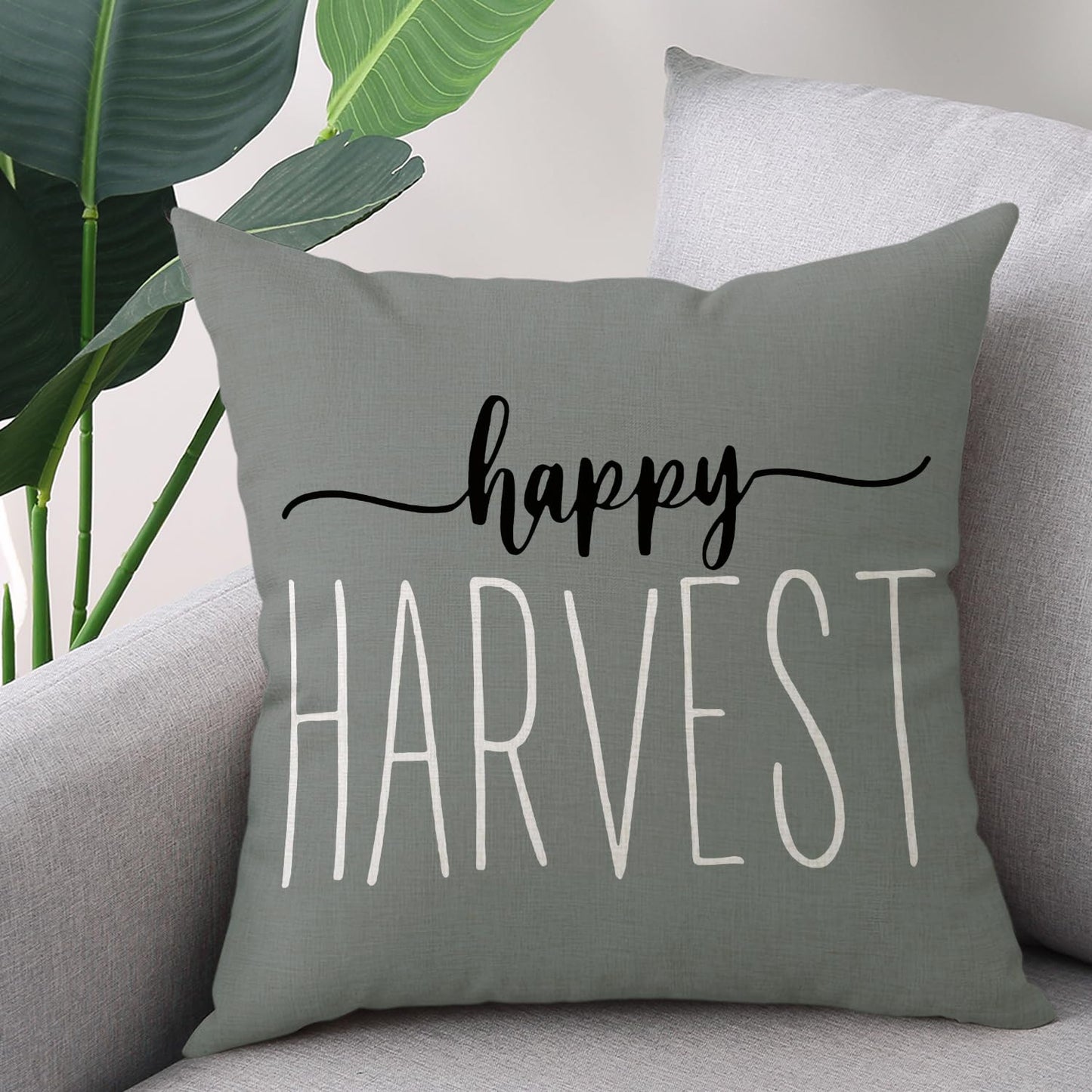 Gujiahone Fall Throw Pillow Covers 18x18 Inches Set of 4 for Fall Decor Gray Pumpkin Truck Happy Harvest Farmhouse Decorative Thanksgiving Autumn Cushion Covers for Sofa Couch
