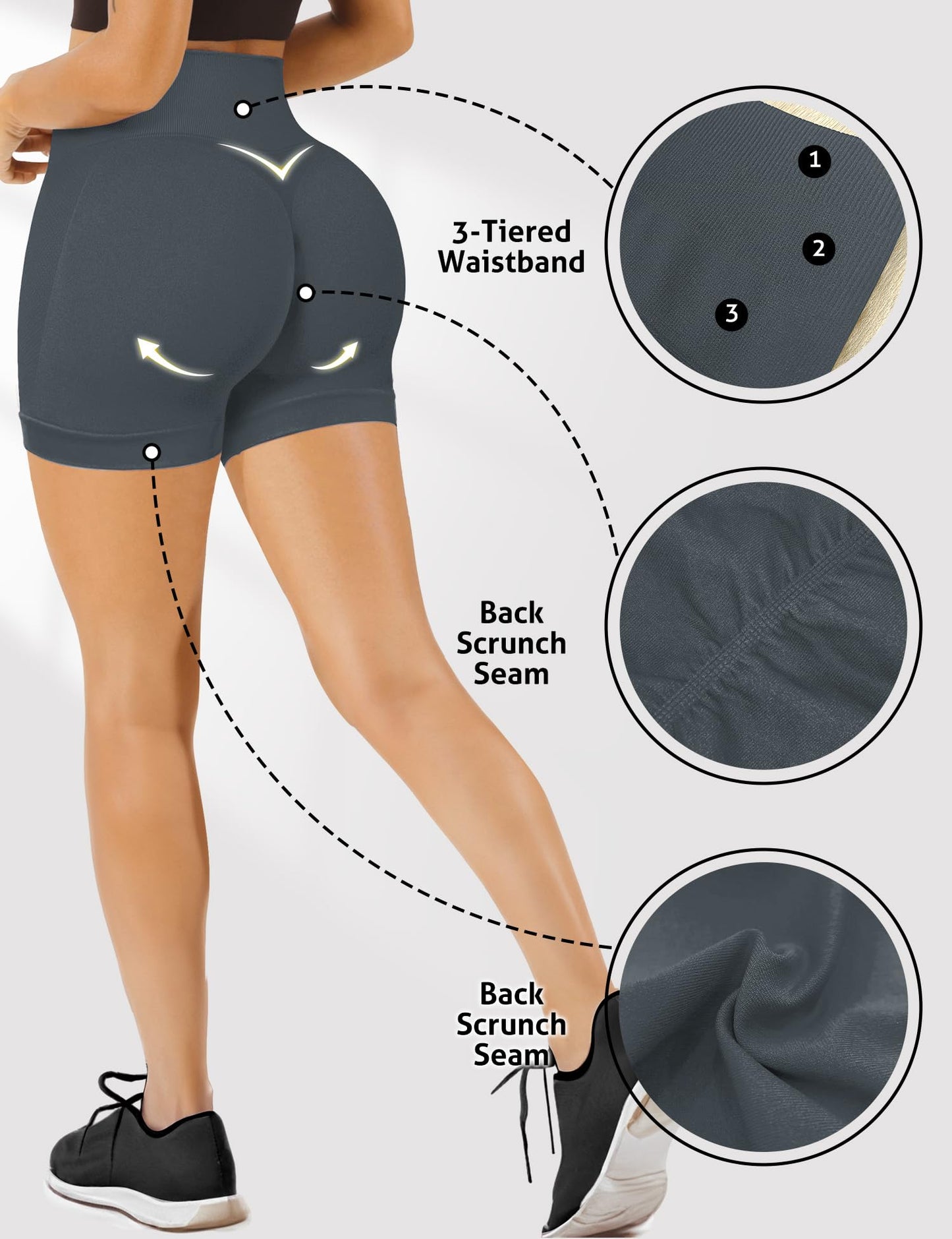Gym Shorts Women Seamless Scrunch Butt Booty Lifting Workout Shorts High-Waisted Stretchy Yoga Leggings Athletic Shorts Pants for Squat Proof Contour Fitness Sport Running Biker Active Deep Grey