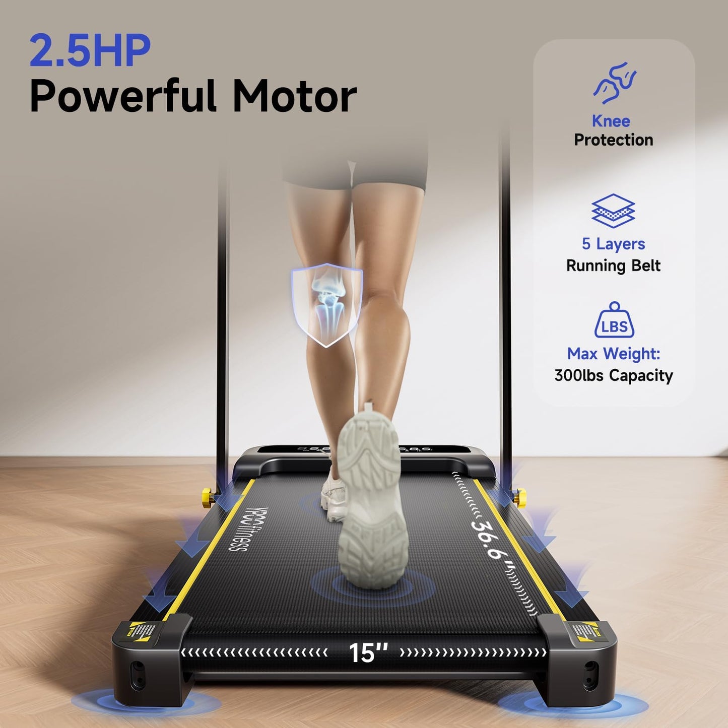 YPOO Foldable Treadmill with Incline, Walking Pad with Handle Bar 3 Level Incline, Portable Folding Treadmills for Home/Office 300 Lbs Capacity, Quiet Desk Treadmill with Remote Control & APP