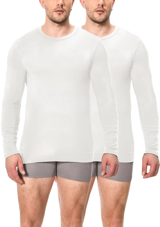 Comfneat Men's Thermal Underwear Base Layer 2-Pack long sleeve Undershirts (Off White Tops 2-Pack, L)