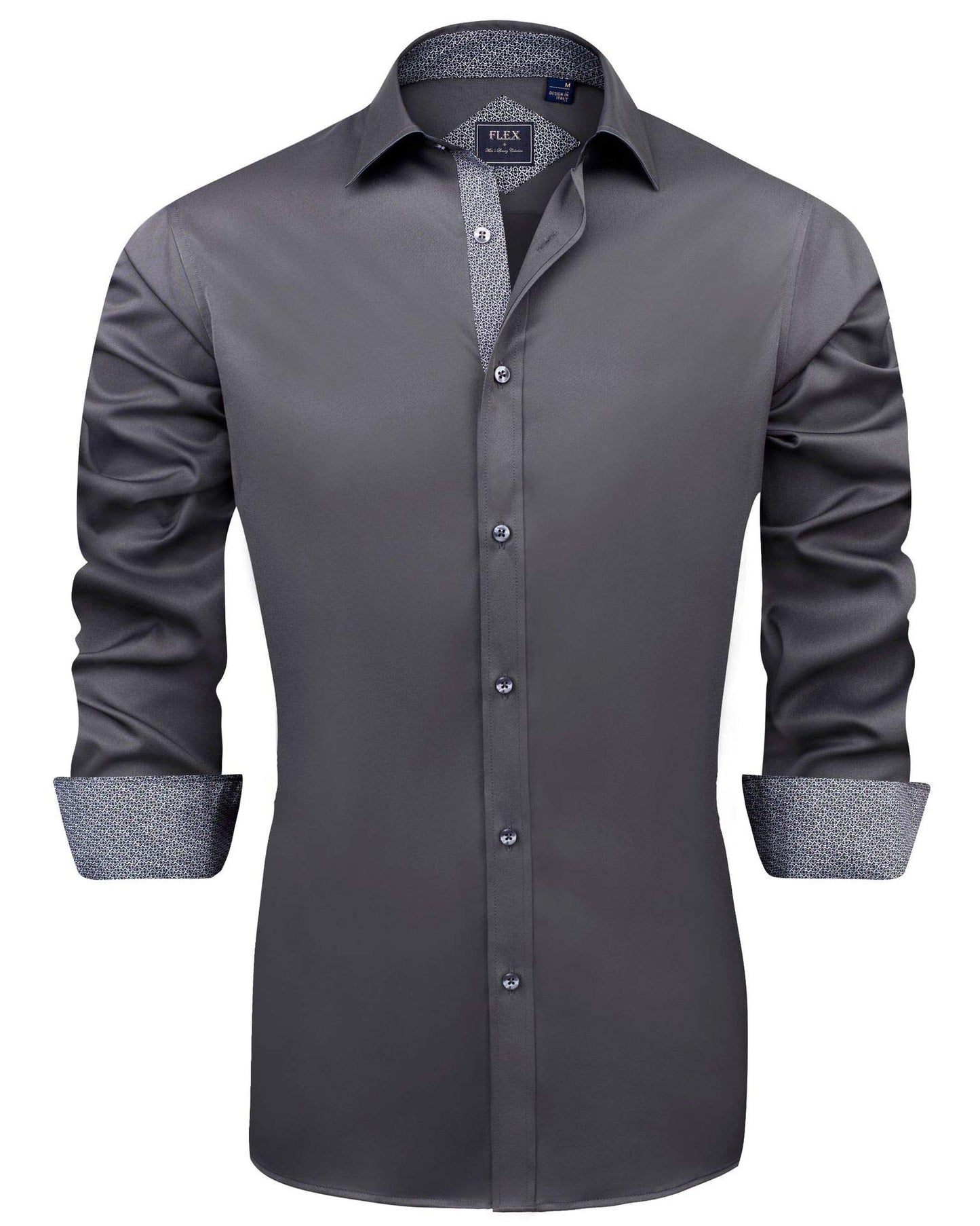 J.VER Men's Casual Long Sleeve Stretch Dress Shirt Wrinkle-Free Regular Fit Button Down Shirts Grey Small