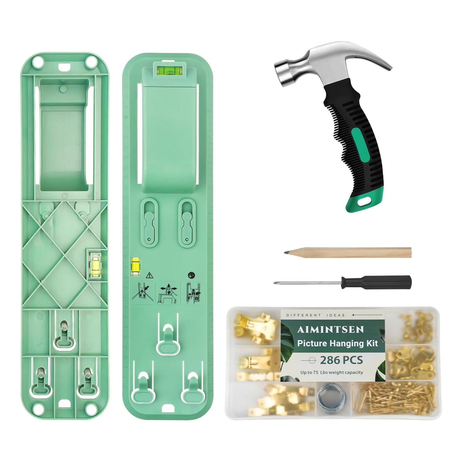 Picture Hanging Kit,Picture Hangers,Wall Hanging kit,Picture Frame Hanger Tool 290 Pieces Heavy Duty Photo Hanger Accessories with Picture Hanging Wire, Hooks, Nails ，Hammer and Wall Hanger Level