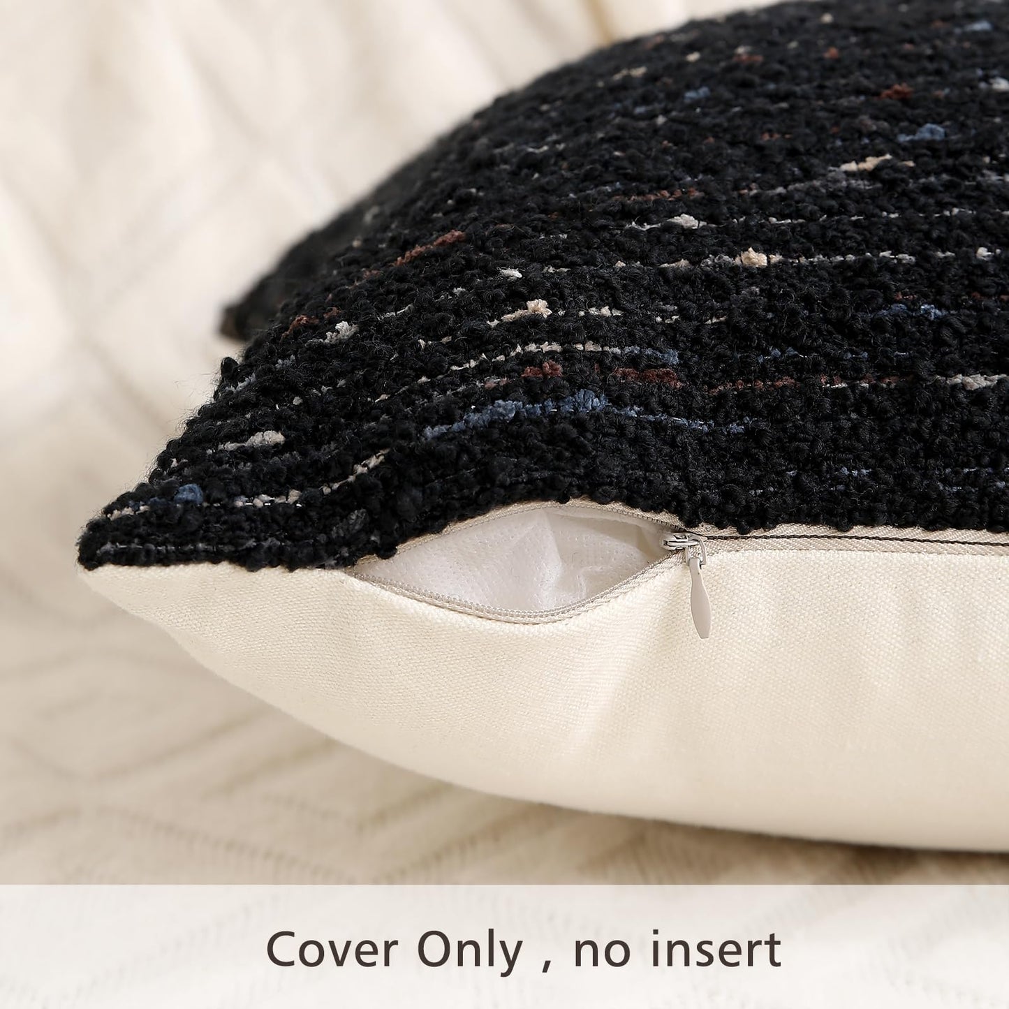 GIKKEARL Textured Boucle Pillow Covers 18x18 Neutral Striped Throw Pillows Soft Modern Farmhouse Pillow Cases, 1pc Decorative Accent Square Couch Cushion Cover for Bed Chair Living Room, Black