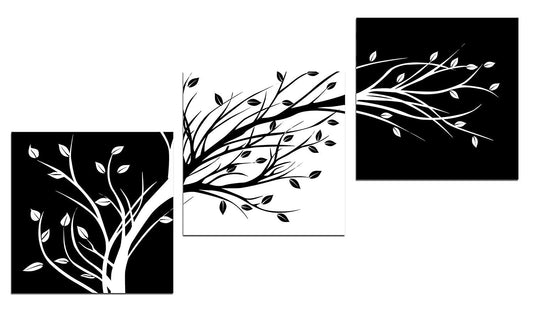 Wieco Art Leaves Modern 3 Panels Flowers Artwork Giclee Canvas Prints Black and White Abstract Floral Trees Pictures Paintings on Canvas Wall Art for Living Room Bedroom Home Decorations